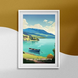 Poster Lake Aiguebelette Poster Savoie Travel Souvenir Auvergne-Rhône-Alpes Decoration Lake of France Poster Mont Grelle Poster