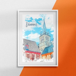 Poster Vannes França - Poster "Catedral de Saint-Pierre" - Desenho urbano