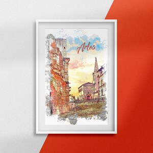 Arles France Poster, Roman Amphitheater Poster, Urban Drawing, Provence-Alpes-Côte d&#39;Azur Wall Decoration, Gift Idea, Travel Souvenir