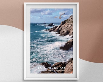 Pointe du Raz poster, Brittany poster, Holiday souvenir, Travel destination, Sea lighthouse, Birthday gift idea, Designer wall decor