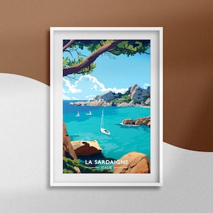 Affiche Sardaigne Poster Italie Souvenir Mer Méditerranée Décoration Sardaigne Affiche Voyage Europe Poster Ile Sardaigne Italie