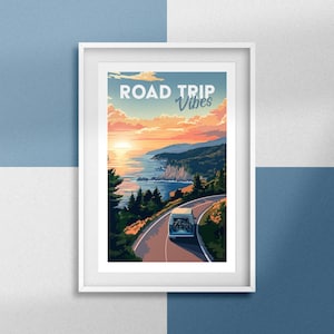 Póster de viaje por carretera, póster de furgoneta, idea de regalo para viajeros, póster de viajes, póster de ambiente de viaje por carretera, decoración de pared, póster vintage