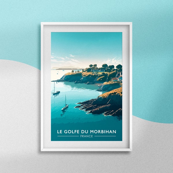 Affiche Golfe du Morbihan, Poster Bretagne, Souvenir voyage Morbihan, Décoration salon, Objet design, Idée cadeau Breton, Fabriqué en France