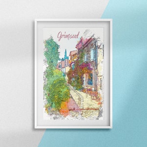 Affiche Grimaud, Poster Côte d'Azur, Décoration murale soleil, Idée cadeau Var, Souvenir Provence, Art mural, Produit fabriqué en France