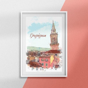 Draguignan Poster, Var Poster, Architectural Drawing, Trendy Wall Decoration, Provence Gift Idea, Holiday Souvenir, Created in France