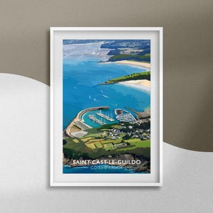 Pôster Saint-Cast-le-Guildo, lembrança de viagem da Bretanha, pôster Côtes-d'Armor, decoração, presente da Costa Esmeralda, moldura da Bretanha