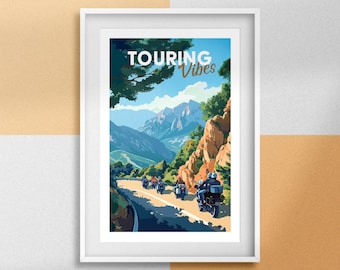 Touring Poster, Motorcycle Ride Poster, Biker Gift Idea, Travel Poster, Motorcycle Road Trip Poster, Wall Decoration, Vintage Poster