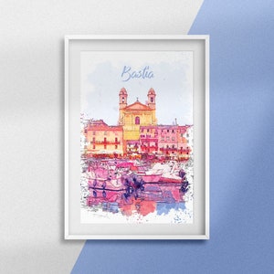 Poster Bastia France - Poster &quot;Portu vechju di Bastia&quot; - Urban drawing