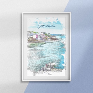 Cartel Concarneau Francia - Cartel "Una arquitectura costera coqueteando con el océano" - Dibujo urbano