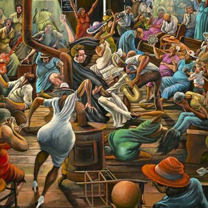 Ernie Barnes The Palace Barber Shop Artist Signed Lithograph African  American Fine Art