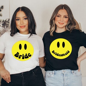 Retro Smiley Face Bachelorette Party Shirts | Retro 90s Bridal Party Tees | Matching Bridal Party | Groovy | Engagement | Bride Squad