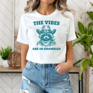 Las vibraciones están en ruinas Camiseta de mapache / Camiseta divertida de panda de basura / Raro / Unisex / Dibujos animados vintage / Salud mental / Meme / Extraño
