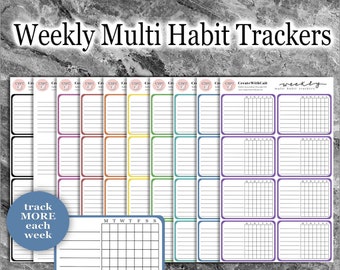 Planificador de seguimiento de hábitos semanales con pegatinas físicas, rastrea múltiples hábitos cada semana, pegatinas de rutina diaria de diario con viñetas minimalistas de diferentes colores