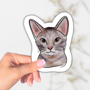 Realistic Watercolour Vinyl Sticker of Cats, Perfect Gift for cat lovers, Waterproof stickers of pets for gift stuffers - Grey Tabby Cat
