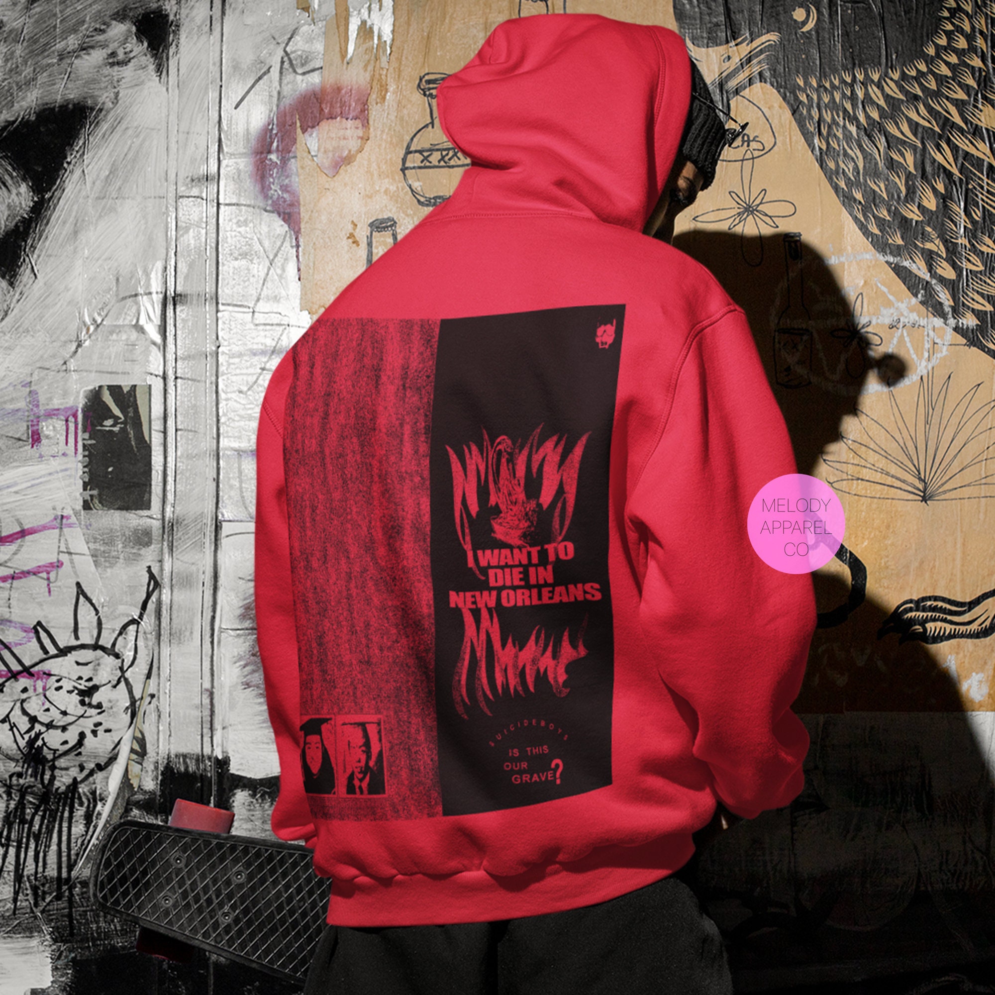 Official Revenge X Juice Wrld "Outline Sketch" HOODIE Black / Red  New Size LARGE