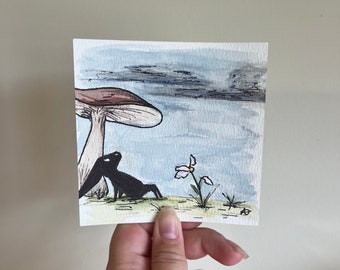 Rabbit Dreaming under a Mushroom Woodland Painting