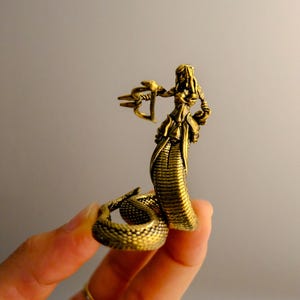 Brass Serpent Goddess Figurine, Snake Woman Statue, Naga Nagini Altar Decor, Pagan Witch Gift, Mythology Sculpture, Occult Desk Ornament
