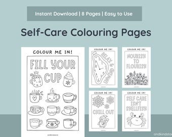 Self-Care Colouring Pages / Mindful Colouring / Wellbeing Quotes / Cosy Colouring Bundle / Hygge Adult Colouring / Printable Colouring Pages