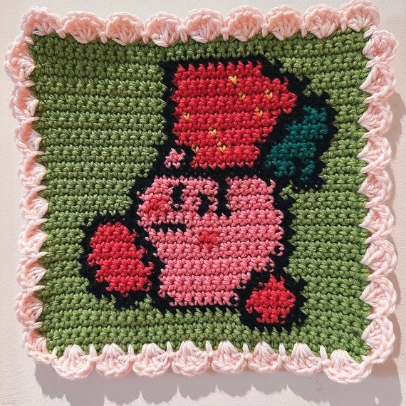 Kirby With Strawberry Tapestry Crochet Wall Hanging Original Etsy Canada