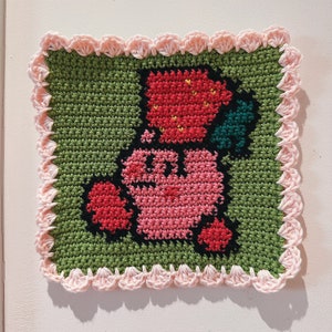 Kirby with Strawberry Tapestry Crochet Wall Hanging Original