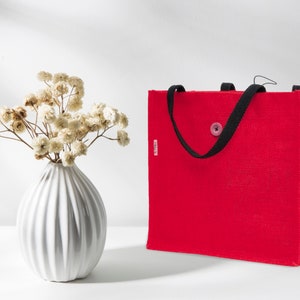 JUTEKA Button and Loop Eco Friendly Jute Bag with Wooden Button and Premium Cotton Handles Red