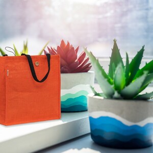 JUTEKA Button and Loop Eco Friendly Jute Bag with Wooden Button and Premium Cotton Handles Orange