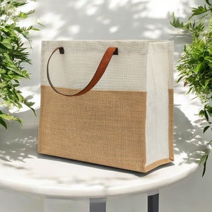 JUTEKA Sac à main élégant, durable et polyvalent pour le déjeuner, les courses, sac en jute écologique avec poignées en…