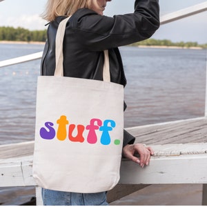 Retro &#39;Stuff&#39; Tote Bag: Colorful Groovy Cotton Canvas