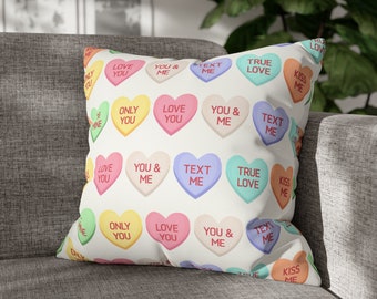 Valentine Candy Hearts Pillow Cover, Sweet Love Home Decor