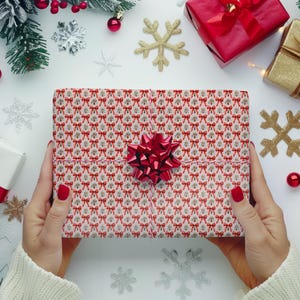 Pink Coquette Bow Christmas Wrapping Paper  Modern Holiday Tree & Bow Design Wrapping