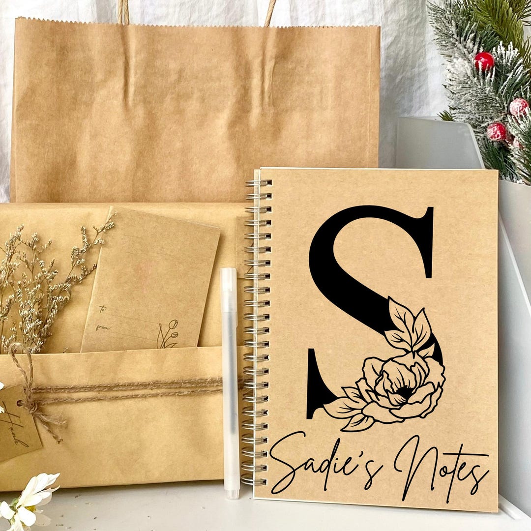 Floral Monogrammed Kraft Notebook: Personalized Initial Journal - Etsy UK