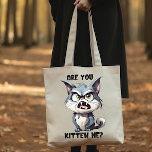 Cat Lover Natural Tote Bag, Cute Kitty Canvas Tote, Animal Print Shopping Bag, Eco-Friendly Grocery Tote, Funny Cat Mom Shoulder Bag
