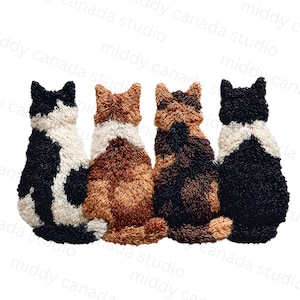 Latch Hook Yarn Crochet Cats Sublimation | Digital Download |  PNG file | Kitties in a Row | Faux Yarn | Gifts for Animal Lovers