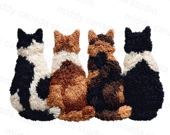 Knüpfhaken Garn häkeln Katzen Sublimation | Digitaler Download |  PNG-Datei | Kätzchen in einer Reihe | Faux Garn | Geschenke für Tierliebhaber