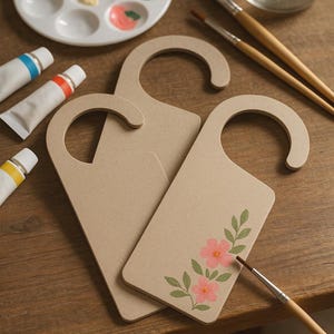 Raw Wood Door Hanger Blank with Handle – Unfinished MDF Sign for DIY Crafts, Paint Projects, Laser Cutting, Home or Classroom Décor