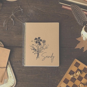 Personalized Kraft Cover Spiral Notebook: Wildflower Design, 120 Pages