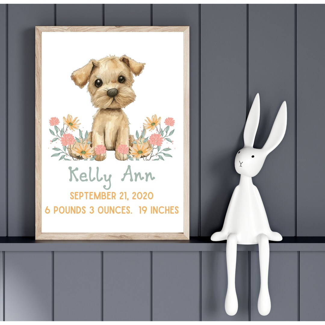 Personalized Birth Announcement Print Custom Baby Nursery Wall Art Dog ...