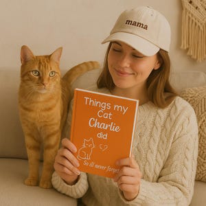 猫好きの方へのパーソナライズされた猫の親日記帳、名前入りノート、猫のママやパパへのギフト、ペットケアや思い出ノート