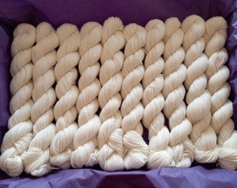 Set of 10 4-ply, extra-fine mini skeins for dyeing yourself
