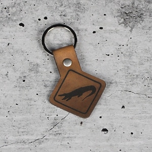 Alligator Crocodile Caution Genuine Leather Keychain