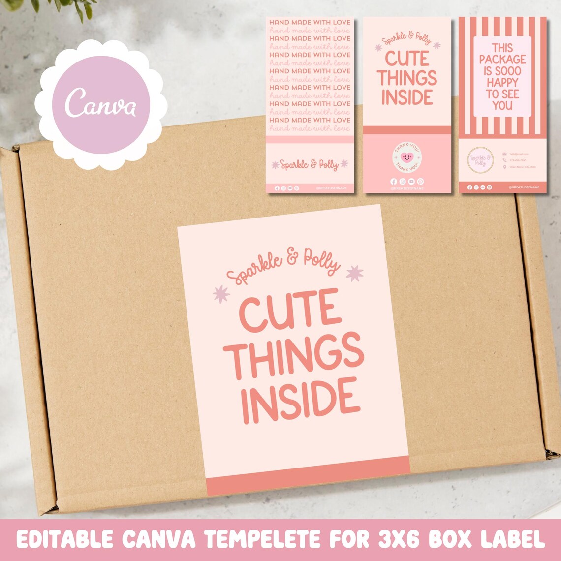 Custom 3x6 Box Label Template, Small Business Editable Canva Template ...