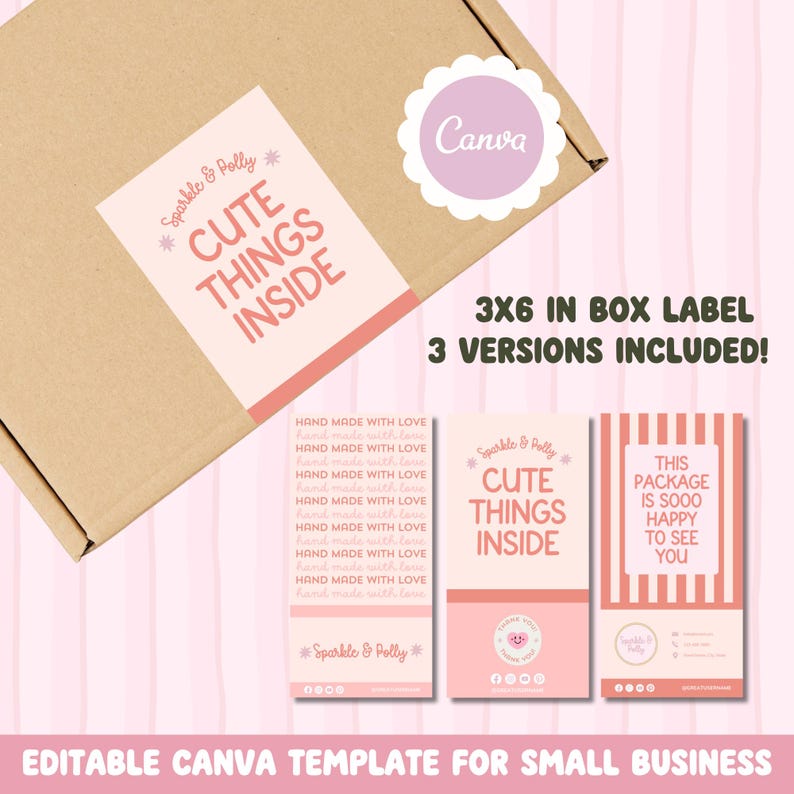 Custom 3x6 Box Label Template, Small Business Editable Canva Template ...