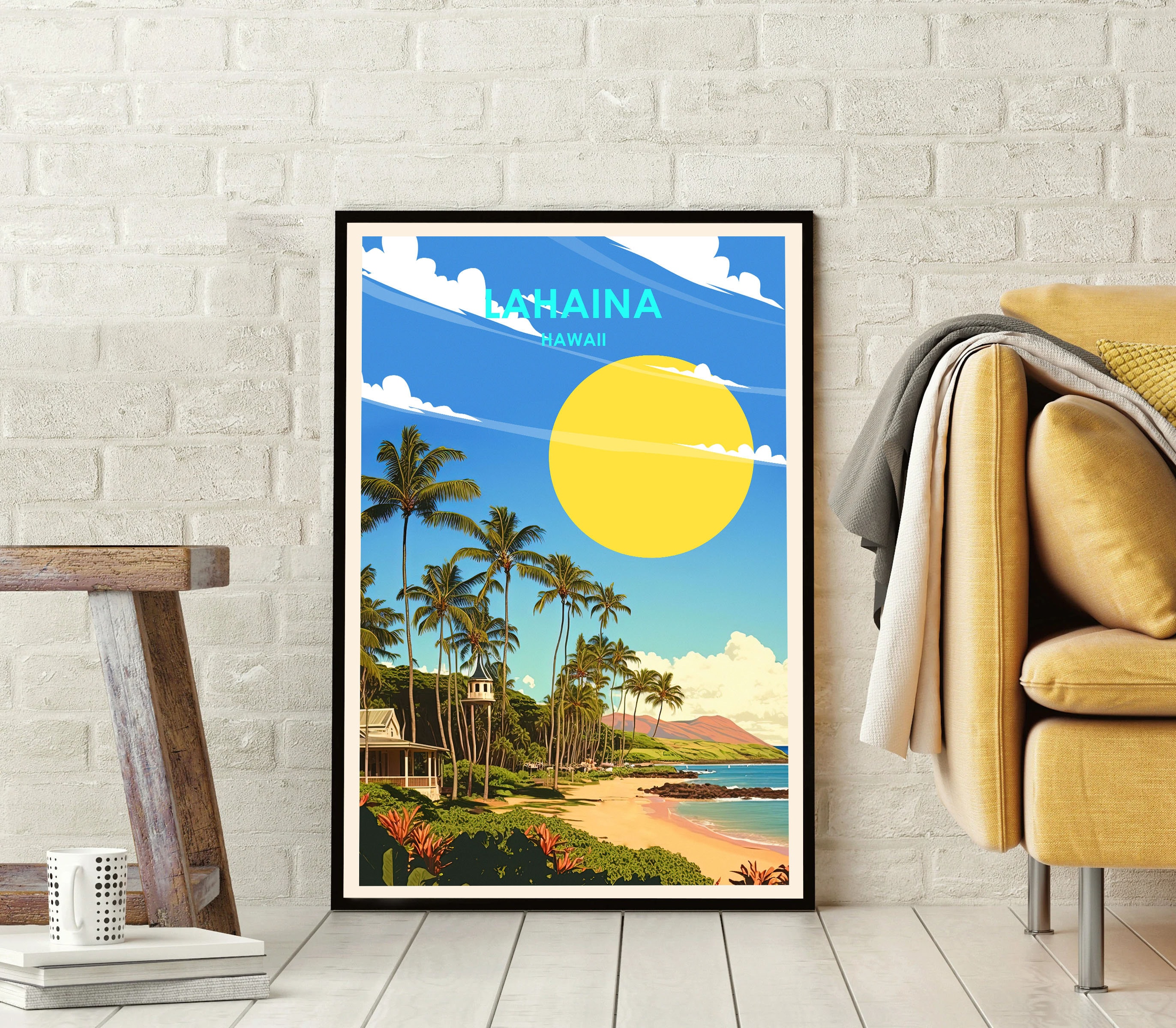 Lahaina Hawaii Poster, Lahaina Poster, Lahaina Print, Illustration Art