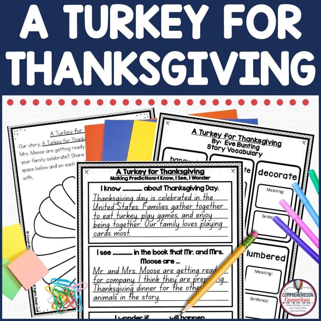 A Turkey For Thanksgiving By Eve Bunting Comprehension Questions Printables A Turkey for Thanksgiving by Eve Bunding Reading and Writing - Etsy
