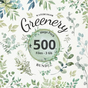 Greenery Bundle. Foliage. Wedding invitation.DIY. Leaves PNG, Watercolor Clipart,Greenery Bundle ,Botanical, Eucalyptus,Sunflowers,Flowers