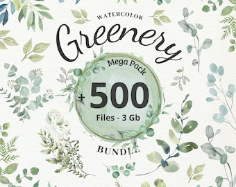 Greenery Bundle. Foliage. Wedding invitation.DIY. Leaves PNG, Watercolor Clipart,Greenery Bundle ,Botanical, Eucalyptus,Sunflowers,Flowers