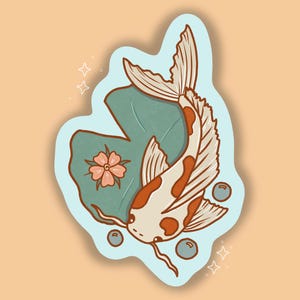 Koi Fisch-Seerosenblatt wasserdichter Vinyl-Aufkleber | Aufkleber, Wasserflasche Aufkleber, Laptop Aufkleber, Digital Art, Illustration, Stationär, Niedlich