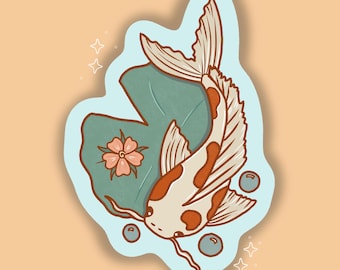 Koi Fish Lily Pad Waterproof Vinyl Sticker | Stickers, Water Bottle Sticker,Laptop Sticker, Digital Art, Illustration, Stationary, Cute