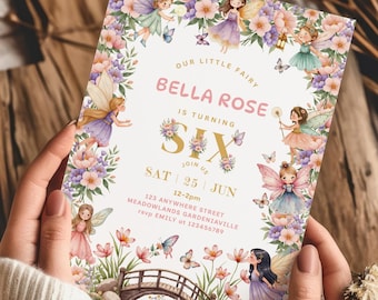 Flower fairy sixth birthday party invitation fairy 6th birthday invitation flower fairy party theme enchanted forest invitation for girls