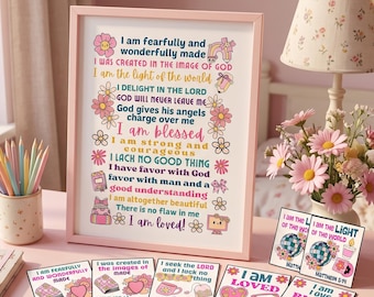 Scripture Cards for Girls Positive Affirmations Bible Verses Digital Download Printable scripture cards for girls for Sunday school or home